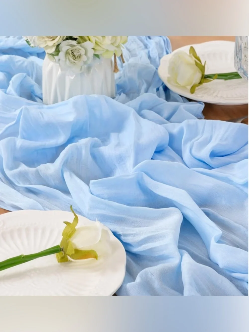 NEW-Set of 2 -10 Foot BabyBlue Cheesecloth Table Runner Table Runner Boho Gauze